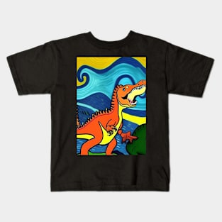 LONG NECKED YELLOW AND ORANGE DINOSAUR VAN GOGH STYLE Kids T-Shirt